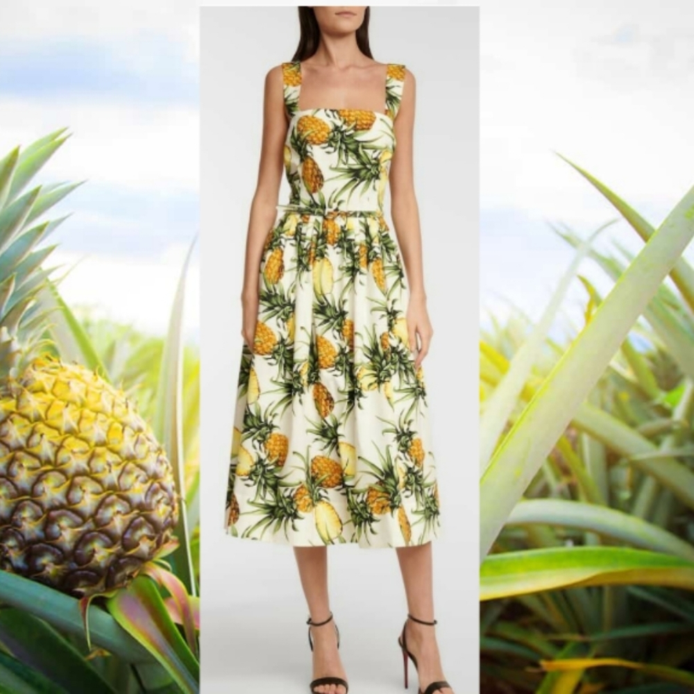 □$2,400 NEW OSCAR DE LA RENTA PINEAPPEL MIDI RUNWAY DRESS US 10 M - Picture 6 of 16